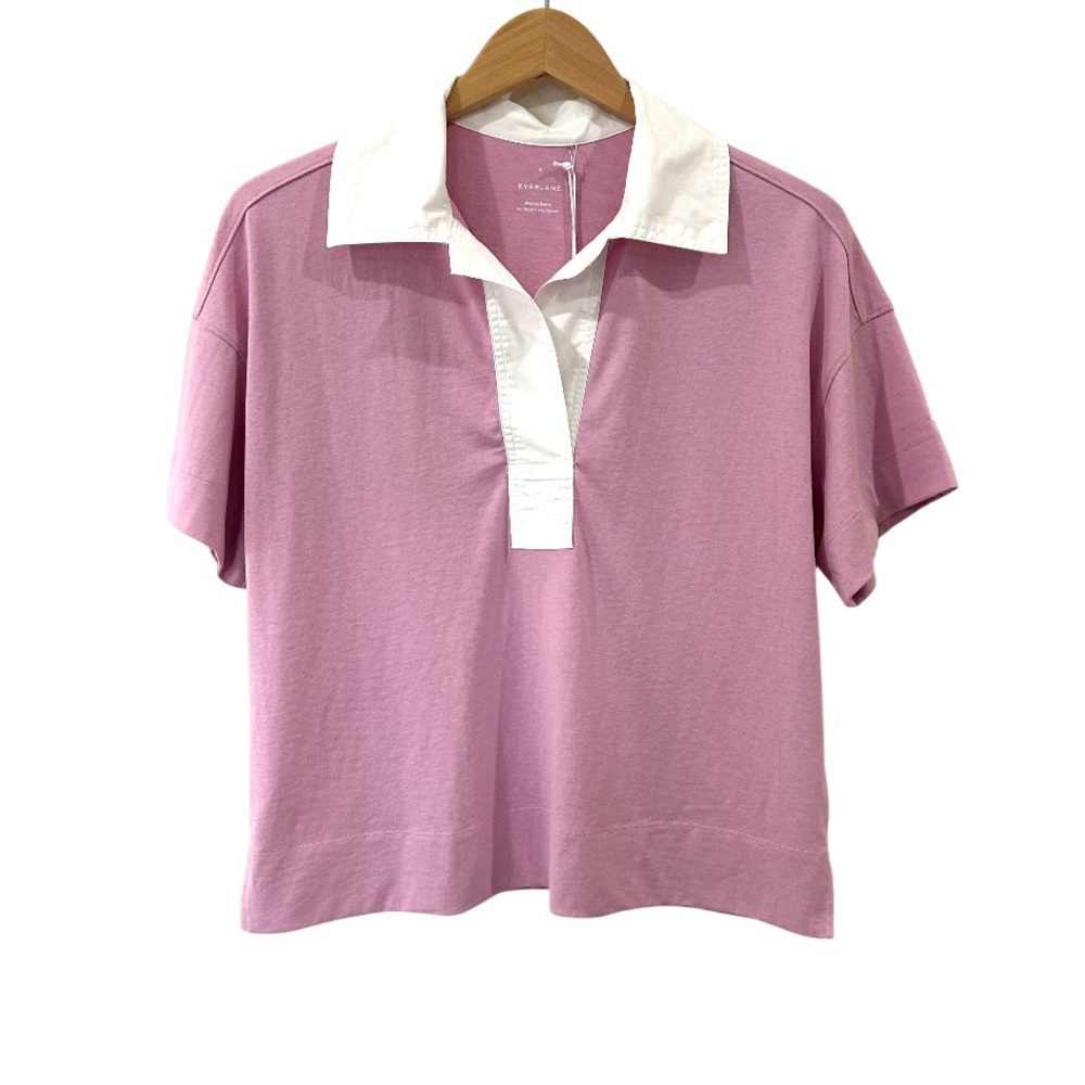 Everlane women’s Retro Jersey Polo shirt top S mauve boxy preppy NWT